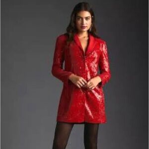 Anthropologie Maeve Red Sequin Blazer Dress 6